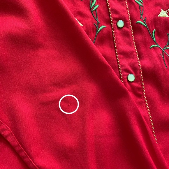 Panhandle Slim Red Floral Embroidered Western Pearl Snap Button Shirt, Women Med - Picture 10 of 10